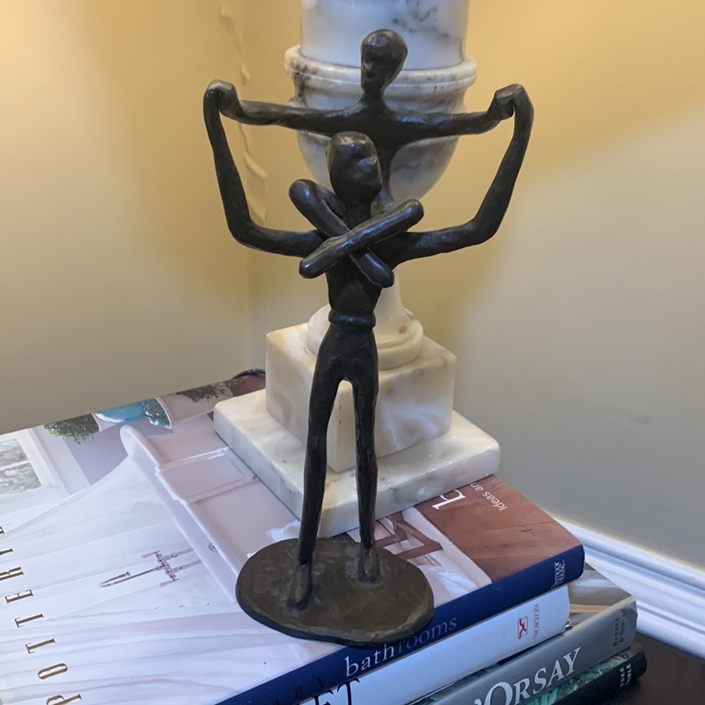 Father and Child on Shoulders Metal Sculpture